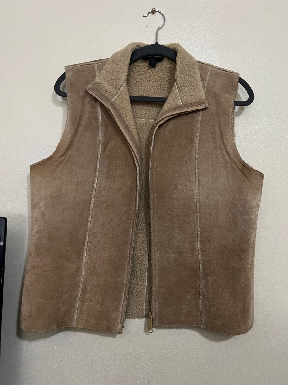 Express Men's Suede Sherpa Vest in Tan